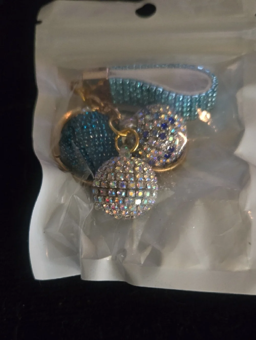 Source Unknown Blue and Gold Rhinestone Triple Charm Key Holder Bag/purse Charm